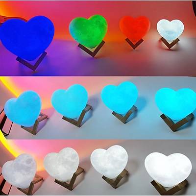 Uzaktan Kumandalı 3D Kalp Gece Lambası - 16 Renk