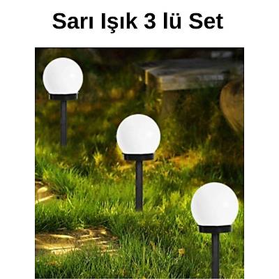 10  cm Büyük Soft Toplu Dekoratif Güneş Enerjili Bahçe Aydınlatması Sarı Işık 3 lü Set
