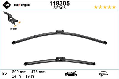 GOLF- 5-04/09 ÖN SİLECEK TAKIMI 2 ADET ORJİNAL SWF MARKA 600CM 47,50CM ÜSTDEN PİMLİ TİP SWF MARKA