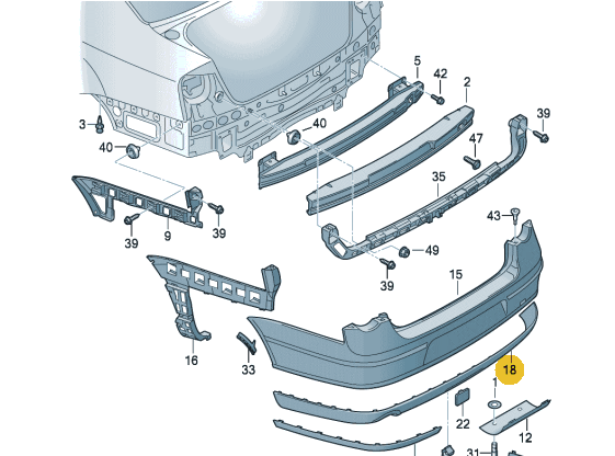 VOLKSWAGEN PASSAT 2005-2009> ARKA TAMPON ALT SPOİLERİ SARI İŞARETLİ OLAN