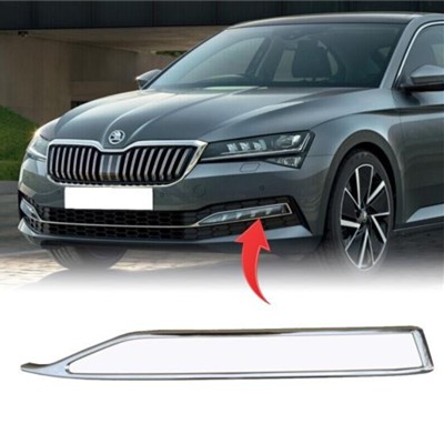 SKODA SÜPER B 2019> Sonrası MAKYAJLI KASA ÖN TAMPON SİS FAR KAPAGI UST CITASI KROM SOL TARAF