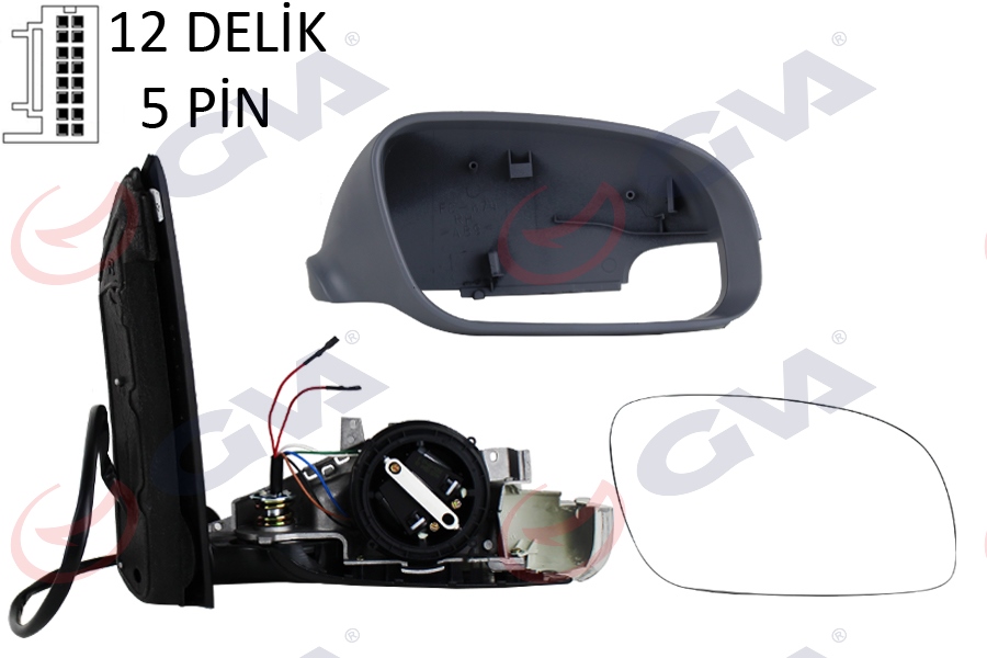 VOLSWAGEN TOURAN 2003-2010 SAĞ AYNA KOMPLE ELEKTRİKLİ + ISITMALI + SİNYALLİ + ASTARLI + ASFERİK 6 FİŞ