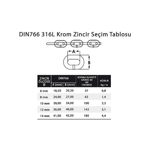 Ultra Cromox Zincir 316L Grade 60  8 mm 100 Metre