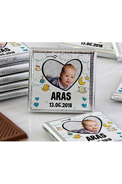 Erkek Bebek Dökme Çikolata - Fotoğraflı Kalp