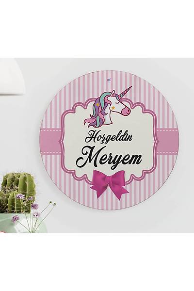 UV Baskl Ahap Kap ve Duvar Ss - Pembe Unicorn