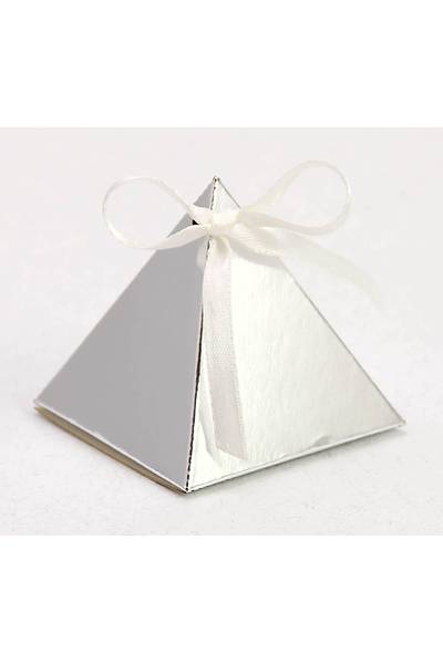 Metalize Gümüş Piramit Şekilli Şeker Kutusu