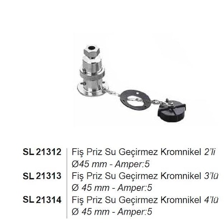 FİŞ PRİZ SU GEÇİRMEZ KROMNİKEL 2'Lİ 5amp