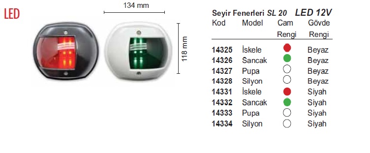 SL20 İSKELE FENERİ BEYAZ led 12v
