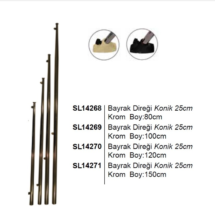 BAYRAK DİREĞİ KONİK Ø25mm BOY:80cm cr-ni