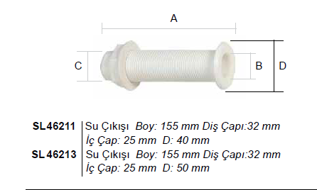 SU ÇIKIŞI BOY:155mm Ø32mm içØ25mm