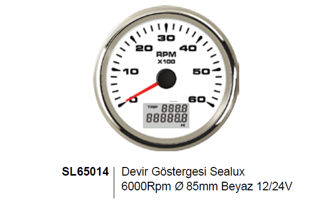 SEALUX DEVİR GÖSTERGESİ 6000Rpm 12/24v Ø85mm BEYAZ
