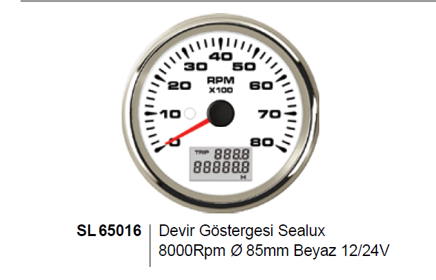 SEALUX DEVİR GÖSTERGESİ 8000Rpm 12/24v Ø85mm BEYAZ