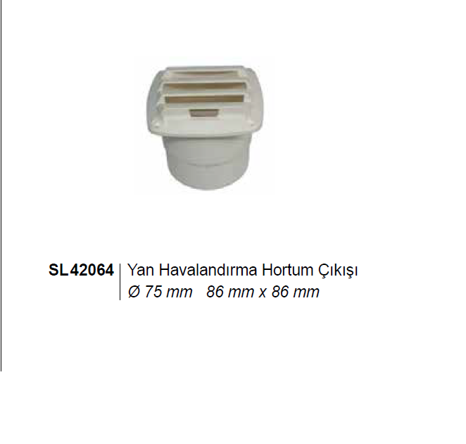 PLASTİK HAVALANDIRMA,HORTUM ÇIKIŞI Ø75mm  86x86mm