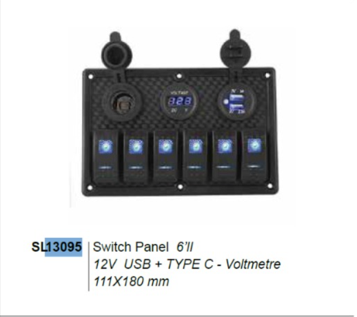 SWITCH PANEL 6 LI 12V,USB,VOLTMETRE (L6S3)111*180mm