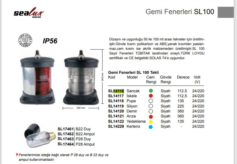 SL100 SİLYON FENERİ  225°
