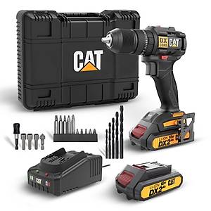 CAT DX1010.1 18Volt 2.0Ah Li-ion �ift Ak�l� K�m�rs�z Profesyonel �arjl� Darbeli Matkap + 20 Par�a Delme Vidalama U� Seti