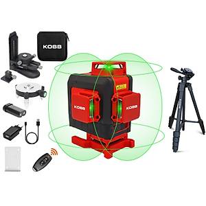KOBB KBL35GTP Profesyonel Li-ion �arjl� 4X360? Otomatik Hizalamal� Ye�il �apraz �izgi Lazer Distomat+Tripod