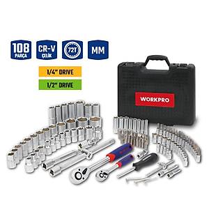 WORKPRO WP202535 1/4'� 1/2'� 108 Par�a Cr-V Metrik Profesyonel Lokma Tak�m� 