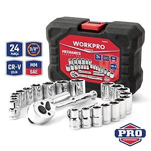WORKPRO WP202541 3/8'� CR-V 24 Par�a Metrik/�n� A��r Hizmet Lokma Tak�m�