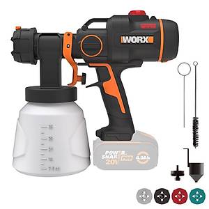 WORX WX020.9 20Volt K�m�rs�z Devir Ayarl� Boya Tabancas� + 4 Par�a Yedek Nozul/Meme (Ak� Dahil De�ildir)
