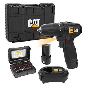 CAT DX1160 12Volt/2.0Ah Li-ion �ift Ak�l� K�m�rs�z Profesyonel �arjl� Darbeli Matkap + DA01901 32 Par�a Aksesuar Seti