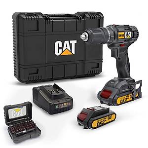 CAT DX155.1SET 18Volt/2.0Ah Li-ion �ift Ak�l� Profesyonel �arjl� Darbeli Matkap + DA01901 32 Par�a Vidalama U� Seti