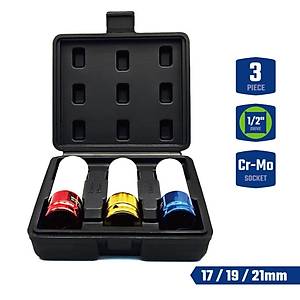 WORKPRO WP202591 17/19/21mm 3 Par�a 1/2�� Cr-Mo Profesyonel Darbeli Derin Lokma Seti 