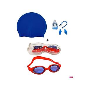 3'l� Yeti�kin Unisex Havuz Seti Y�z�c� Deniz G�zl��� Havuz G�zl��� + Bone + Kulak Burun T�kac� Mavi