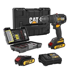 CAT DX1120 18Volt/2.0Ah Li-ion �ift Ak�l� K�m�rs�z Profesyonel �arjl� Darbeli Matkap + DA01902 45 Par�a Vidalama U� Seti