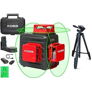 KOBB KBL34GTP 40 Metre Profesyonel Li-ion �arjl� 3X360? Otomatik Hizalamal� Ye�il �apraz �izgi Lazer Distomat+Tripod