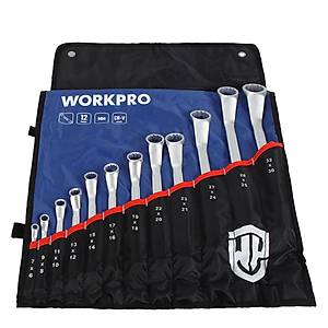 WORKPRO WP202510 6-32mm 12 Par�a CR-V Profesyonel �ki A��zl� Y�ld�z Anahtar Tak�m� + Bez Ta��ma K�l�f�