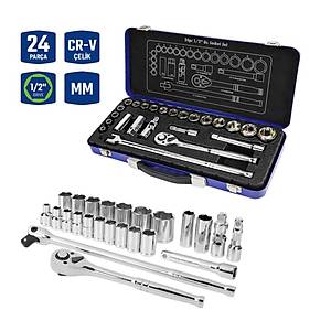 WORKPRO WP202564 1/2'� Cr-V 24 Par�a Metrik A��r Hizmet Lokma Tak�m� 