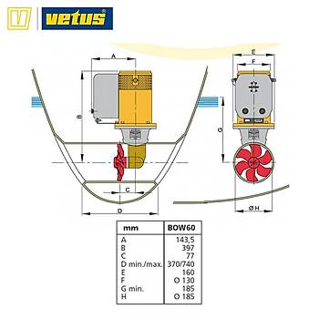 BOW6012D VETUS MANEVRA PERVANES, 60KGF, 12V