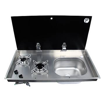 BIO FSM-3455 CAM KAPAKLI İKİLİ GÖMME OCAKLI EVYE