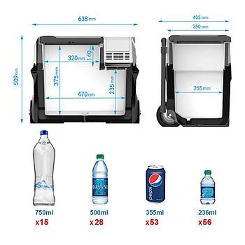 Acopower PX40 12/24/220Volt 40Litre Kompres�rl� Tekerlekli Outdoor Oto Buzdolab� (Ak� Dahil De�ildir)