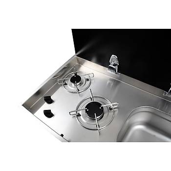 BIO FSM-3455 CAM KAPAKLI İKİLİ GÖMME OCAKLI EVYE