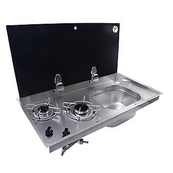 BIO FSM-3455 CAM KAPAKLI İKİLİ GÖMME OCAKLI EVYE