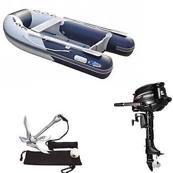 X-CAPE 270 CM AHŞAP TABANLI BOT LACİVERT /AÇIK GRİ + HIDEA 6HP HS (YEKE KONTROL / KISA ŞAFT)  / YEDEK YAKIT TANKI VE BOT ÇIPASI 1.5 KG HEDİYE