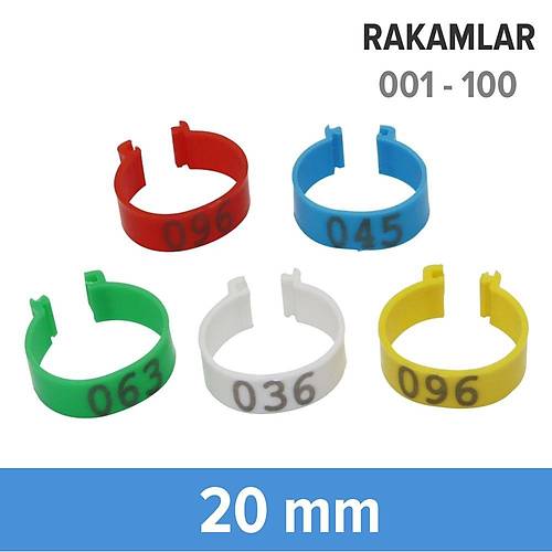 Tavuk Ayak Klipsi Rakaml� 100'l� Paket 20 mm (Rakamlar 001 - 100 Aras�)