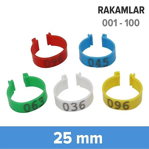 Hindi Kaz ve Brahma Tavuu Ayak Klipsi Rakaml 100'l Paket 25 mm (Rakamlar 001 - 100 Aras)