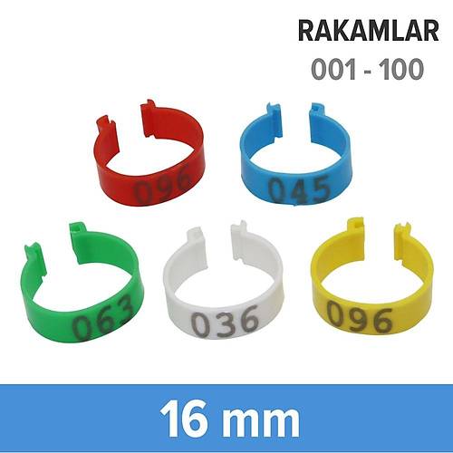Tavuk Ayak Klipsi Rakaml� 100'l� Paket 16 mm (Rakamlar 001 - 100 Aras�)