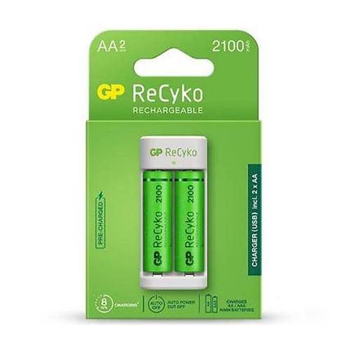 GP E211 Usb �arj Cihaz + 2 Adet AA 2100 mAh �arjl� Kalem Pil
