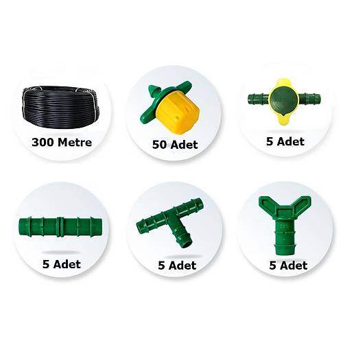 20 Deliksiz Mikro Sistem 300 mt (Vana,Tapa,Ekleme,Te 5 er Adet,Damlatıcı 50 Adet)