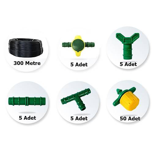 20 Deliksiz Mikro Sistem 300 mt (Vana,Tapa,Ekleme,Te 5 er Adet,Damlatıcı 50 Adet)