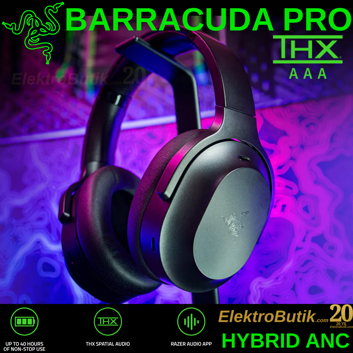 Razer Barracuda Pro - Hibrit ANC RZ04-03780100-R3M1 Kablosuz Oyuncu Kulaklık