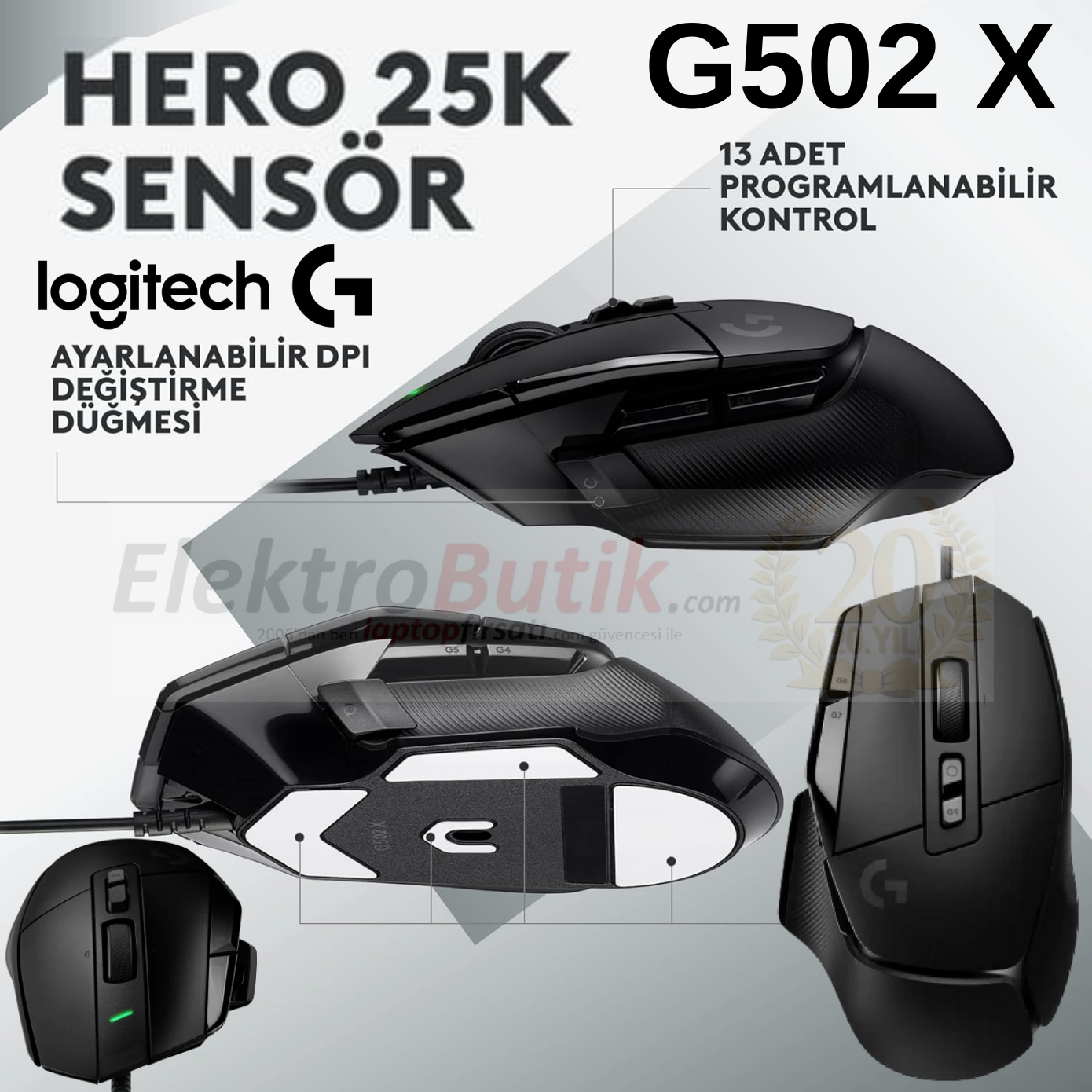 Logitech G G502 X Siyah 910-006139 Hero 25K LIGHTFORCE Optik Kablolu Oyuncu Mouse
