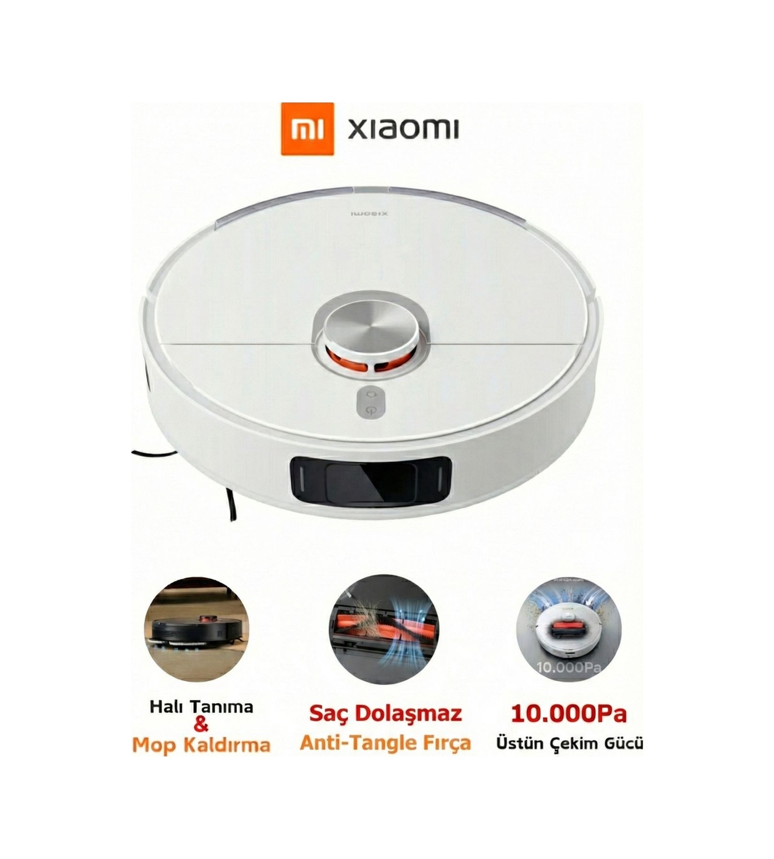 Xiaomi Robot Vacuum S40 Beyaz Akıllı Robot Süpürge + Paspas -10000 Pa Emiş Gücü (Xiaomi Tr Garantili)