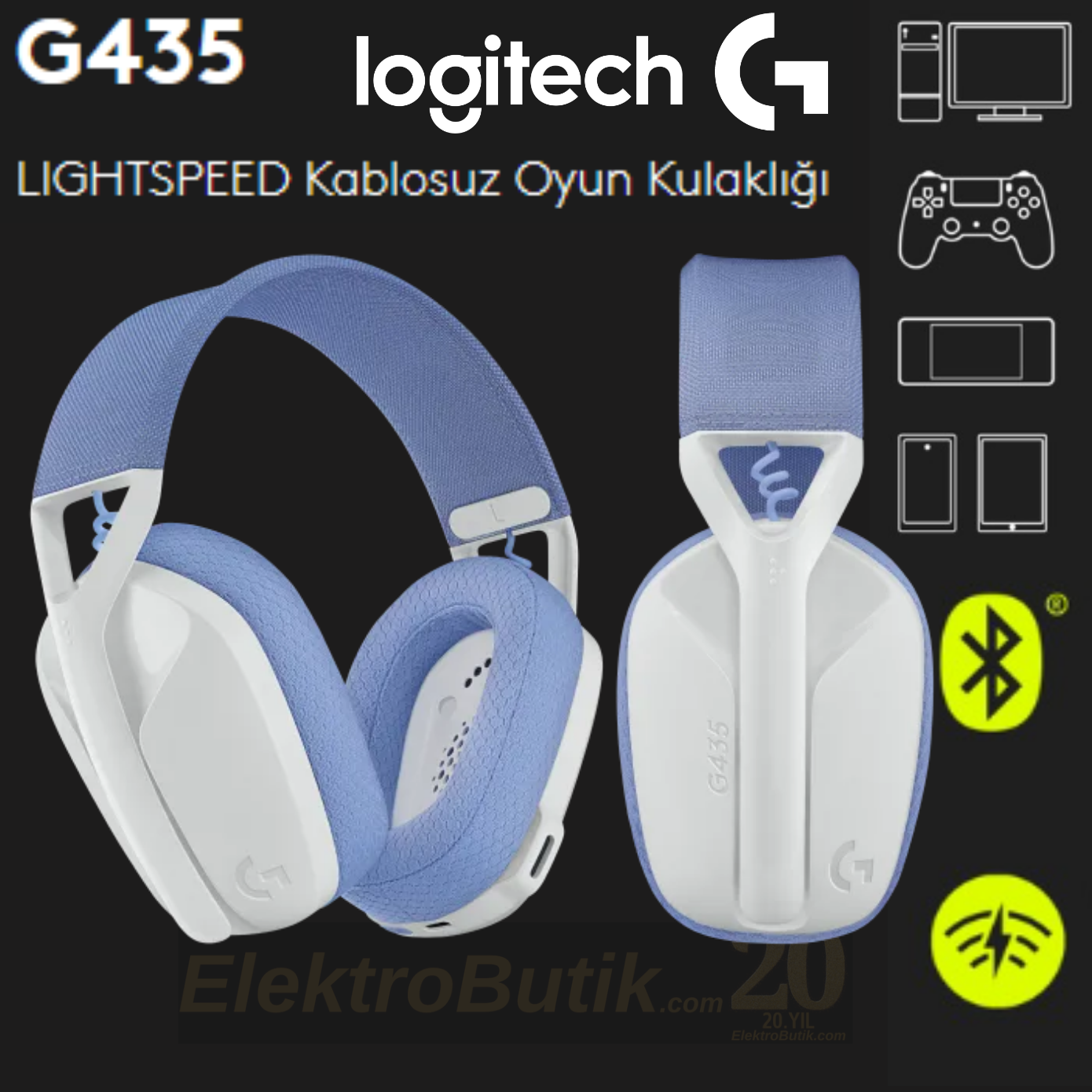 Logitech G435 Lightspeed Beyaz 981-001074 Kablosuz Oyuncu Kulaklık