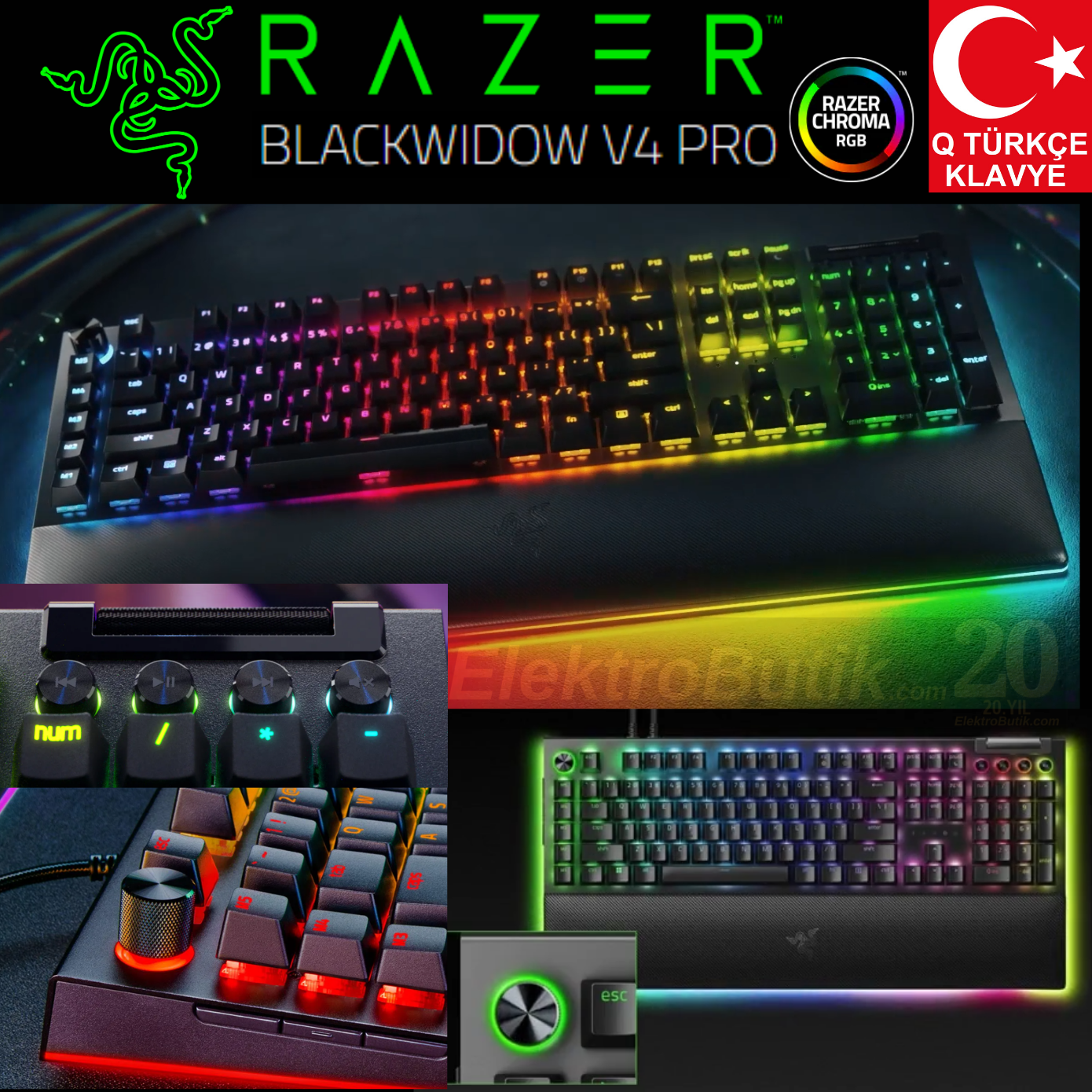 Razer Blackwidow V4 Pro Türkçe RZ03-04681200-R3L1 RGB Green Switch Kablolu Mekanik Oyuncu Klavye