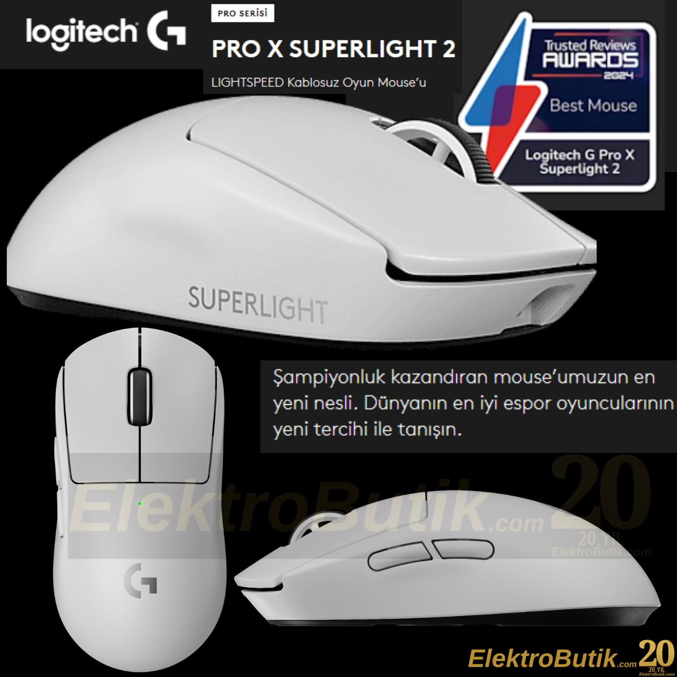 Logitech G PRO X Superlight 2 SE Beyaz 910-007555 44K Lightspeed Hero 2 Optik Şarjlı 60gram Kablosuz Oyuncu Mouse